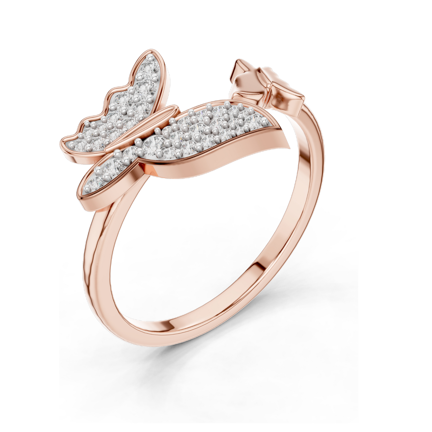 0.216 CT Lab Grown Diamond Butterfly Ring for Women | 18KT, 14KT, 10KT Gold & 925 Silver | Rose, Yellow, White Gold & Moissanite Options | VVS-VS EF Clarity