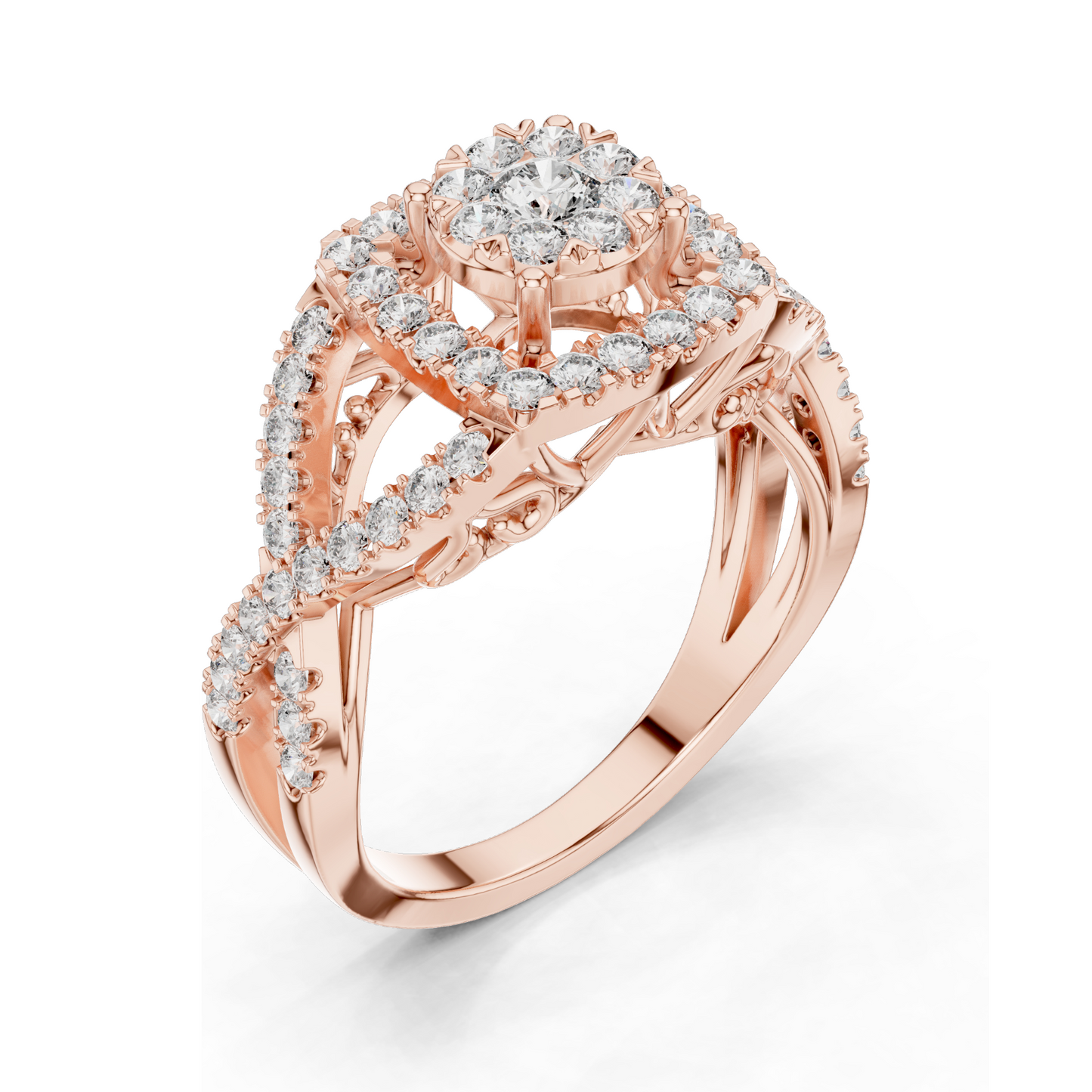 0.864 CT Lab Diamond Halo Ring for Women | VVS-VS EF Clarity | 18KT, 14KT, 10KT Gold & 925 Silver | Rose, Yellow, White Gold & Moissanite Options