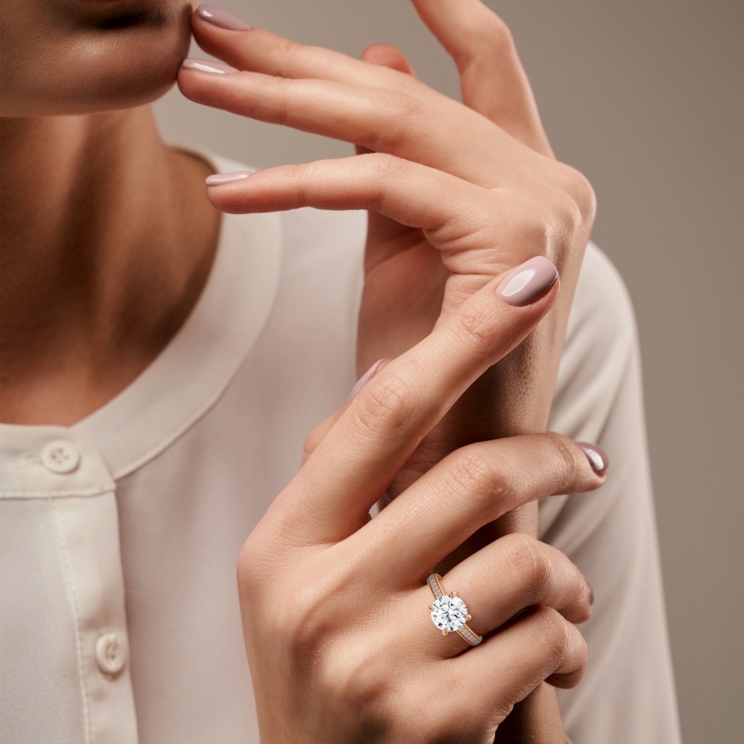 Elegant 2 Carat Lab Diamond Engagement Ring | Pave Band Solitaire Ring | Solid Gold Ring in White, Yellow, or Rose | VVS Clarity