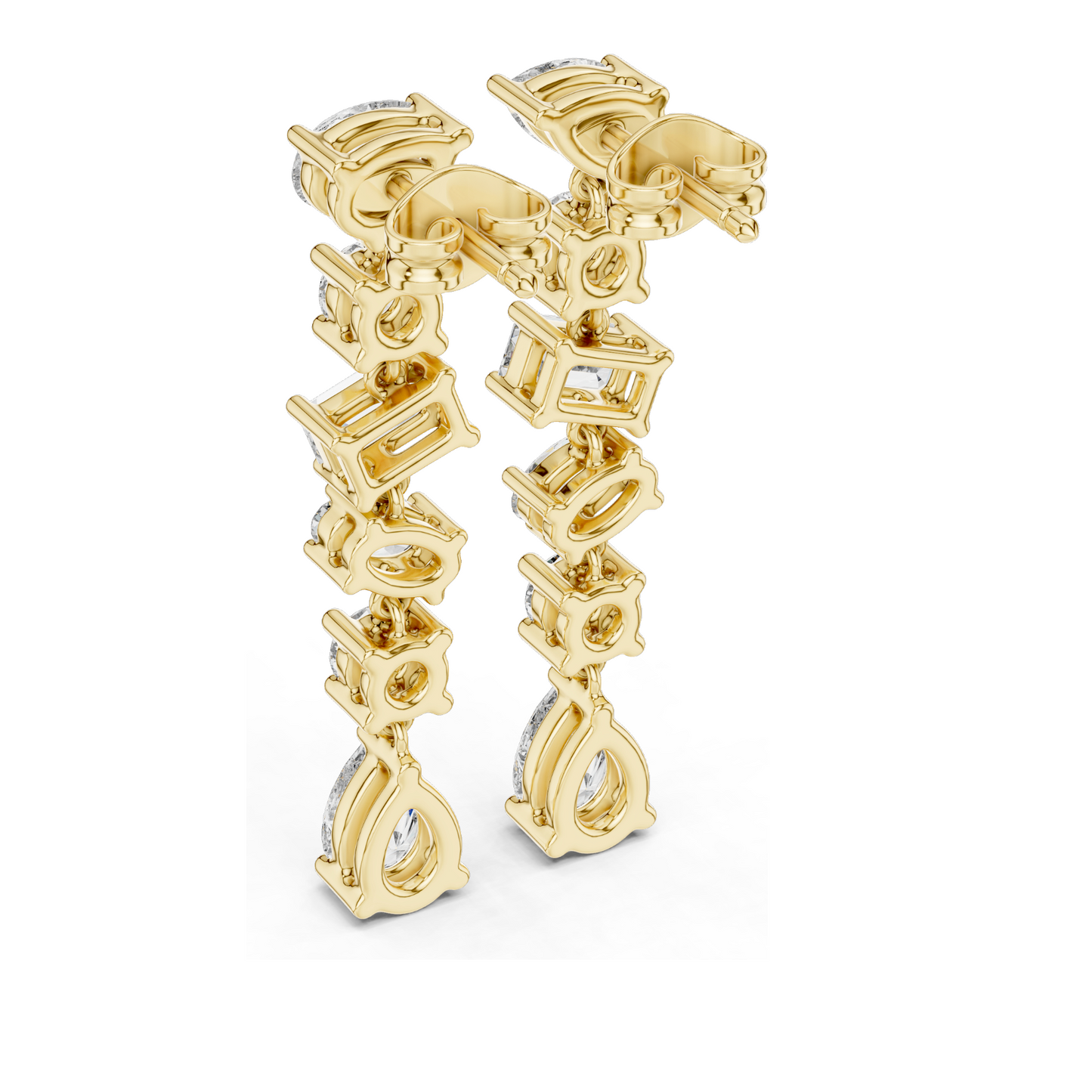 2.88 CT Lab Diamond Drop Earrings | Mixed Cut: Pear, Oval, Baguette, Round | VVS–VS EF | 18KT, 14KT, 10KT Gold & 925 Silver | Rose, Yellow, White Gold