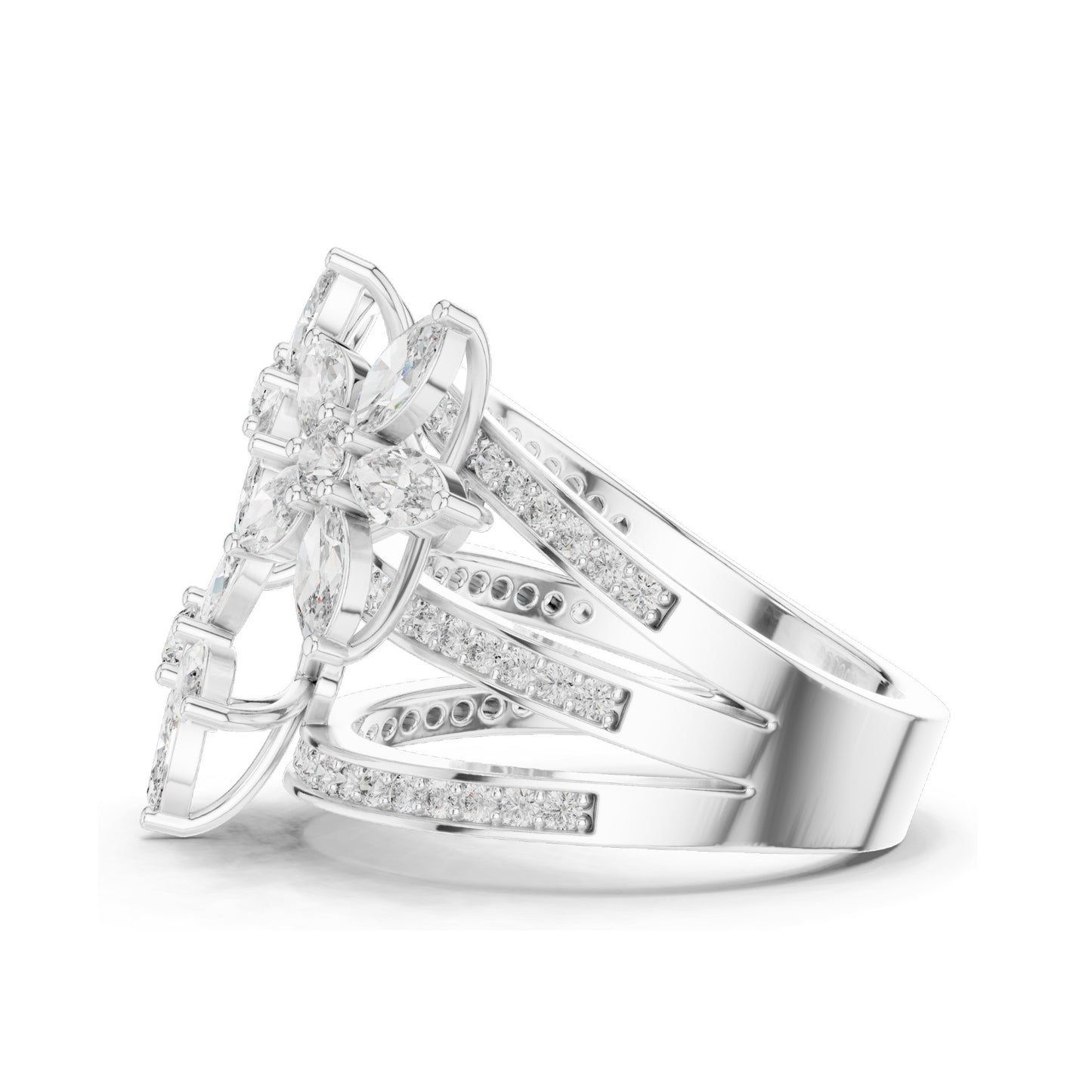 2.199 CT Marquise & Round Lab Diamond Floral Ring | VVS-VS EF Clarity | 18KT, 14KT, 10KT Gold & 925 Silver | Rose, Yellow, White Gold & Moissanite Options