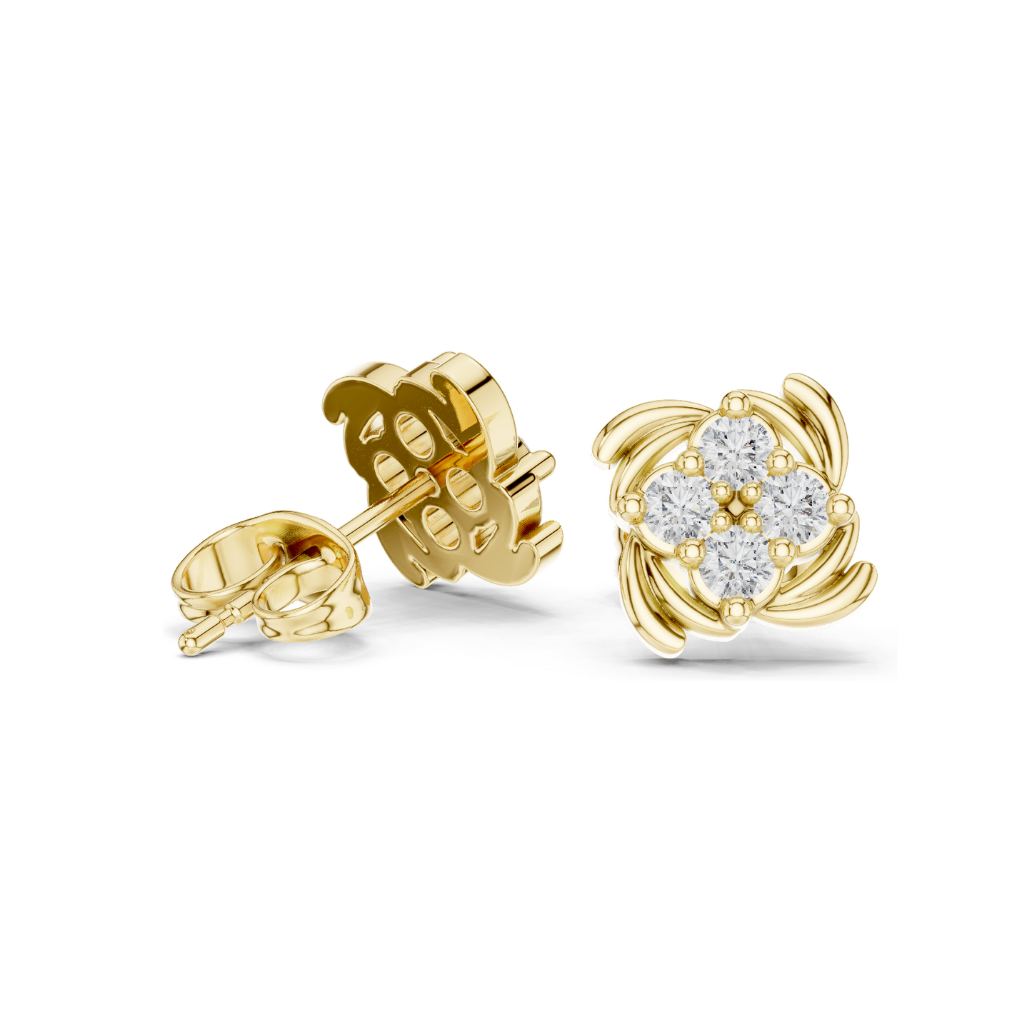 0.36 CT Lab Diamond Cluster Swirl Stud Earrings | VVS-VS EF Clarity | 18KT, 14KT, 10KT Gold & 925 Silver | Rose, Yellow, White Gold | Floral Design | Moissanite Option