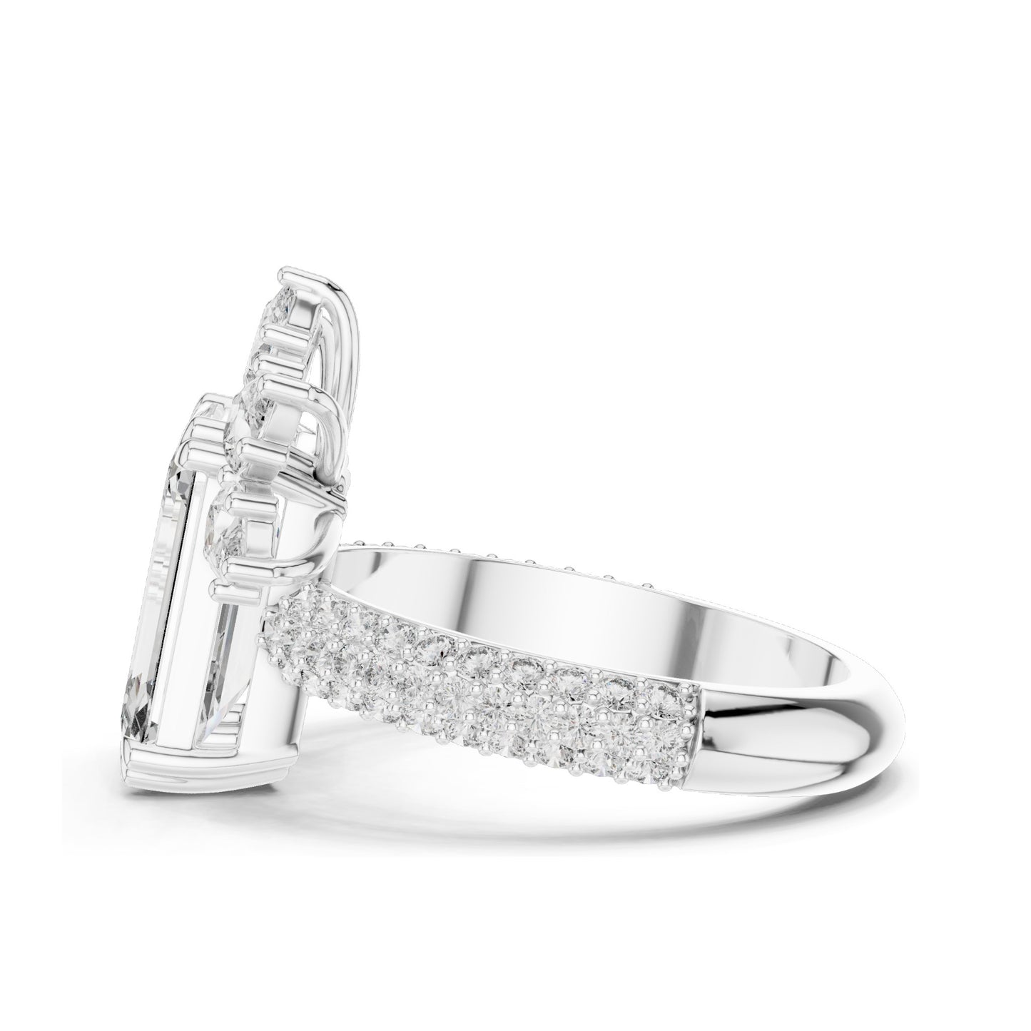 5.09 CT Emerald Cut Lab Diamond Ring with Marquise Side Stones | VVS-VS EF Clarity | 18KT, 14KT, 10KT Gold & 925 Silver | Rose, Yellow, White Gold & Moissanite Options