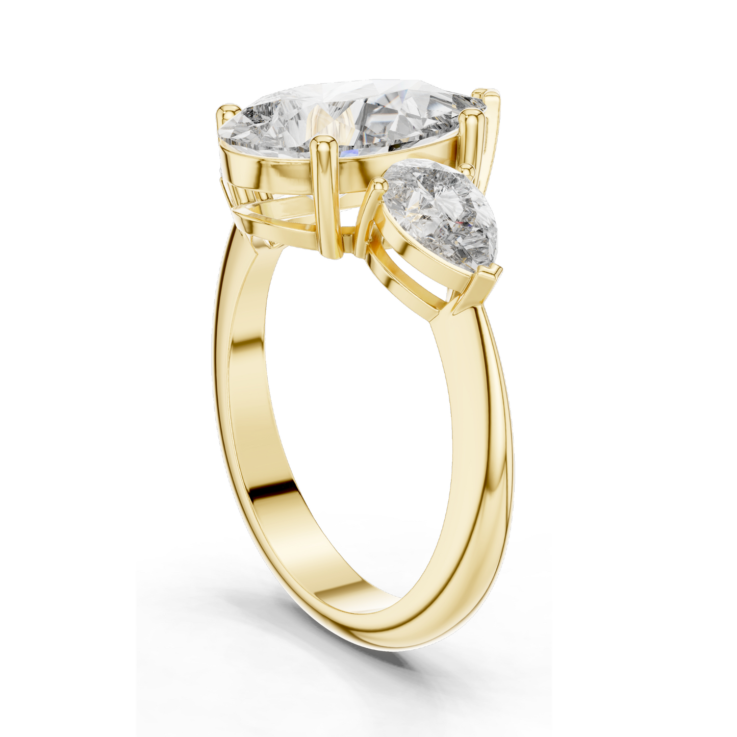 4.00 CT Lab-Grown Diamond Three-Stone Ring for Women | Pear-Shaped Center & Trapezoid Side Stones | VVS-VS EF Clarity | 18KT, 14KT, 10KT Gold & 925 Silver | Moissanite Options Available