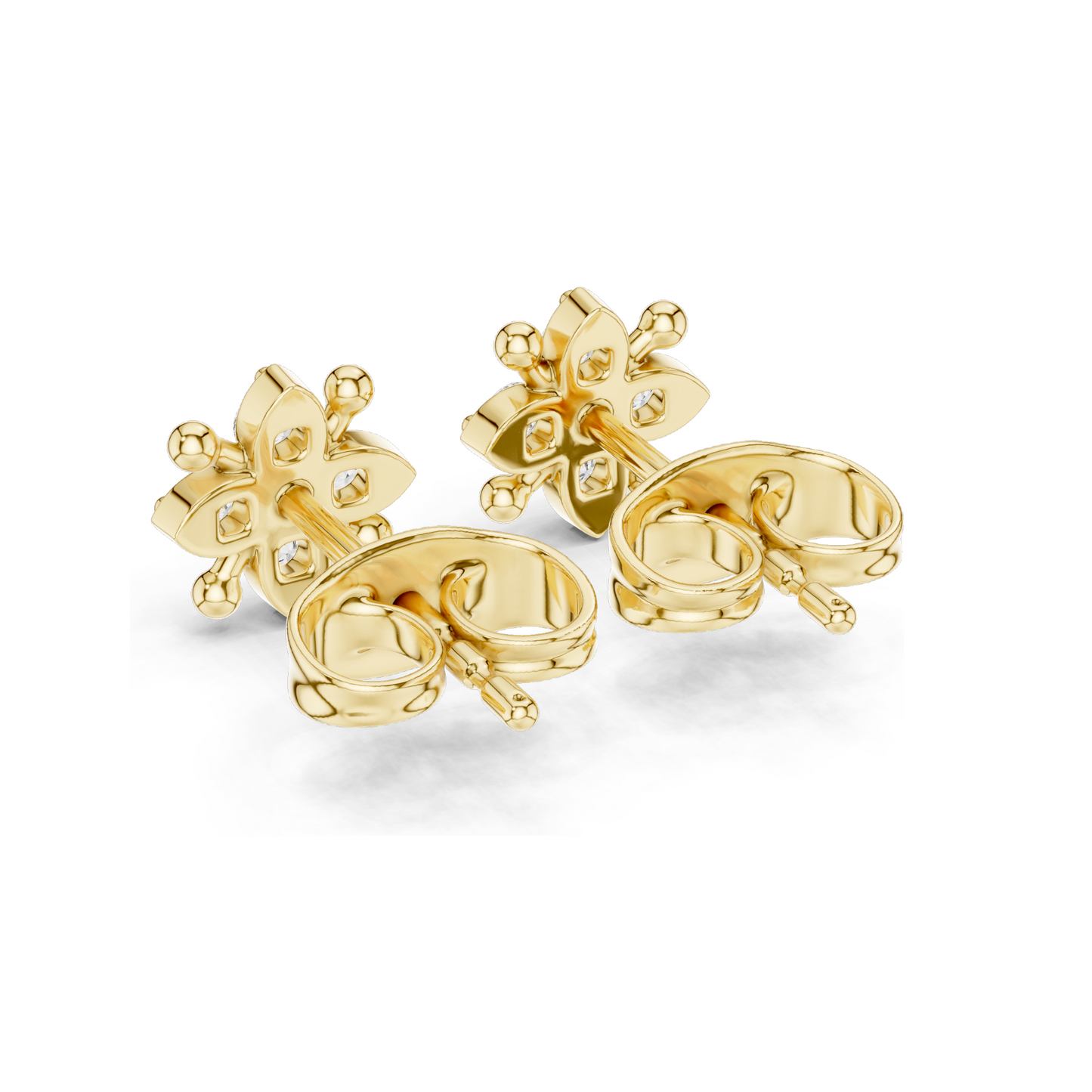 Lab-Grown Diamond Flower Stud Earrings | 0.144 CT Total Weight | 18KT, 14KT, 10KT Gold & 925 Silver | Rose, Yellow, White Gold Options | VVS-VS EF Clarity & Moissanite