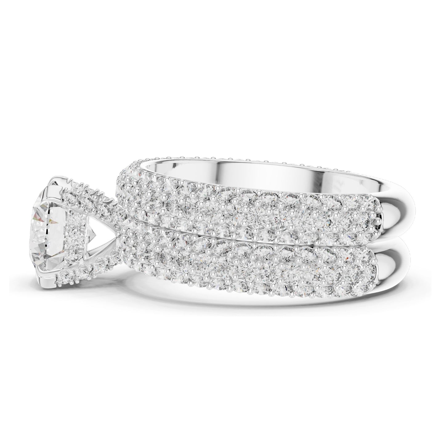 3.57 CT Total Lab-Grown Round Brilliant Diamond Pave Wedding Ring Set | VVS-VS EF Clarity | 18KT, 14KT, 10KT Gold & 925 Silver | Rose, Yellow, White Gold & Moissanite Options