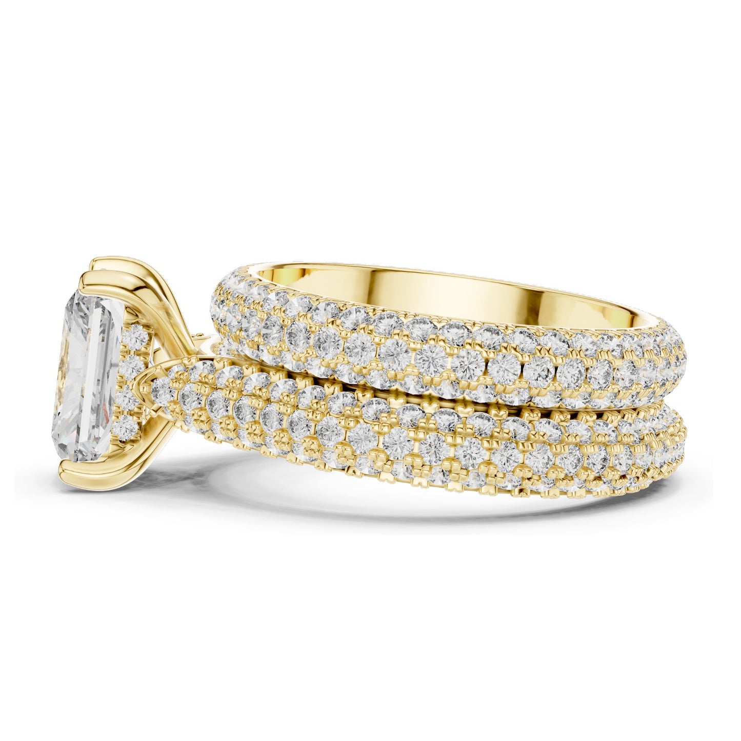 5.20 CT Radiant Cut Lab Diamond Engagement Ring Set for Women | VVS-VS EF Clarity | 18KT, 14KT, 10KT Gold & 925 Silver | Rose, Yellow, White Gold & Moissanite Options
