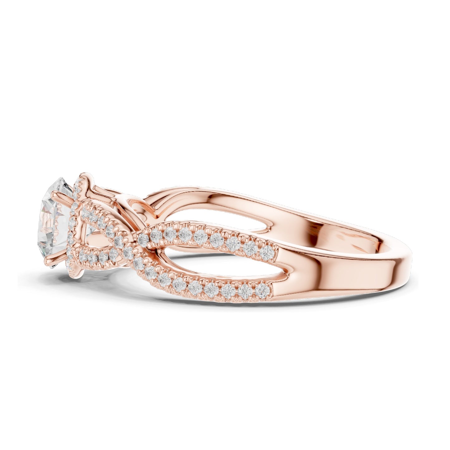 1.22 CT Round Brilliant Cut Lab Diamond Twist Engagement Ring | VVS-VS EF Clarity | 18KT, 14KT, 10KT Gold & 925 Silver | Moissanite & Custom Gold Options