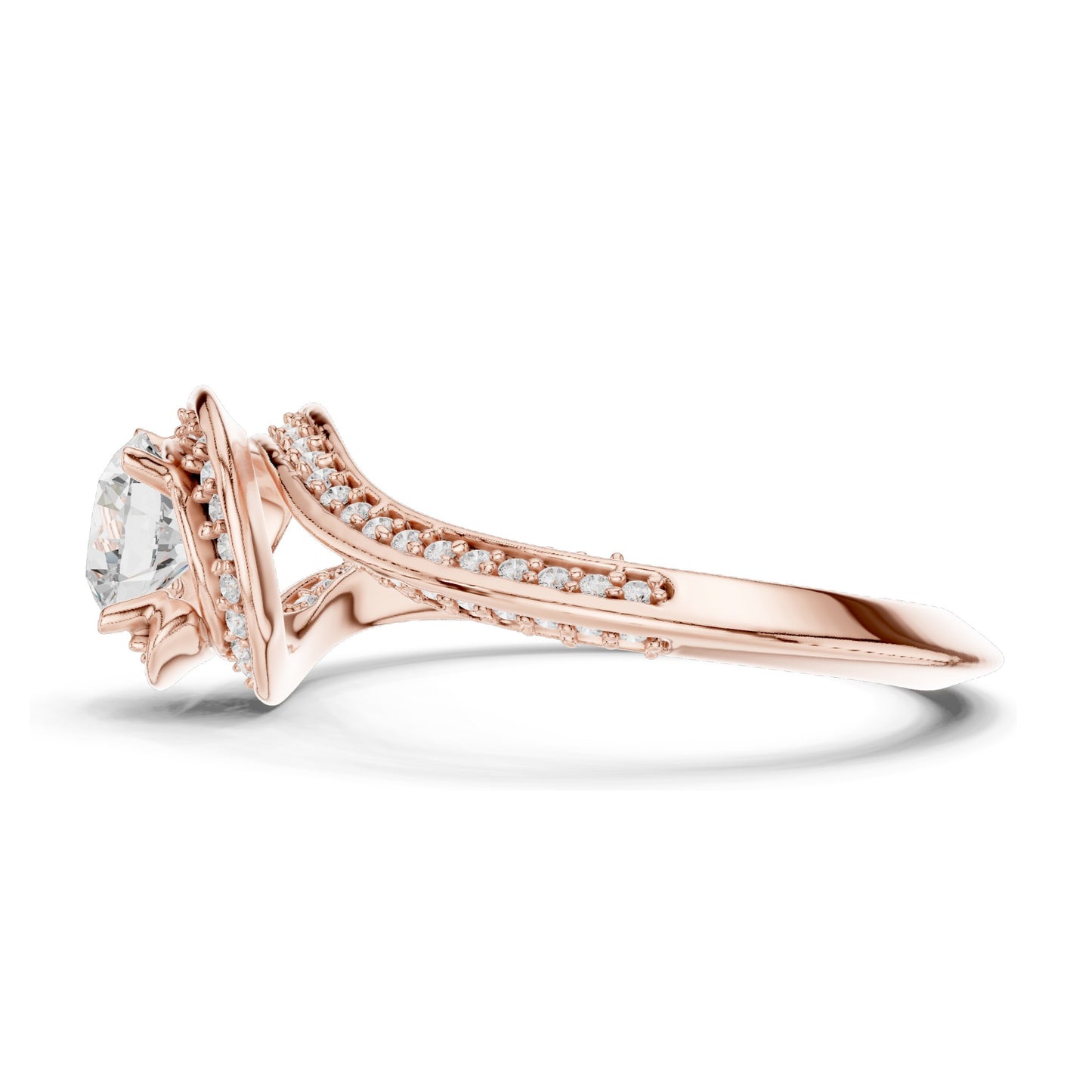0.996 CT Round Brilliant Lab Diamond Engagement Ring with Halo Twist | VVS-VS EF Clarity | 18KT, 14KT, 10KT Gold & 925 Silver | Moissanite & Diamond Options | Rose, Yellow, White Gold