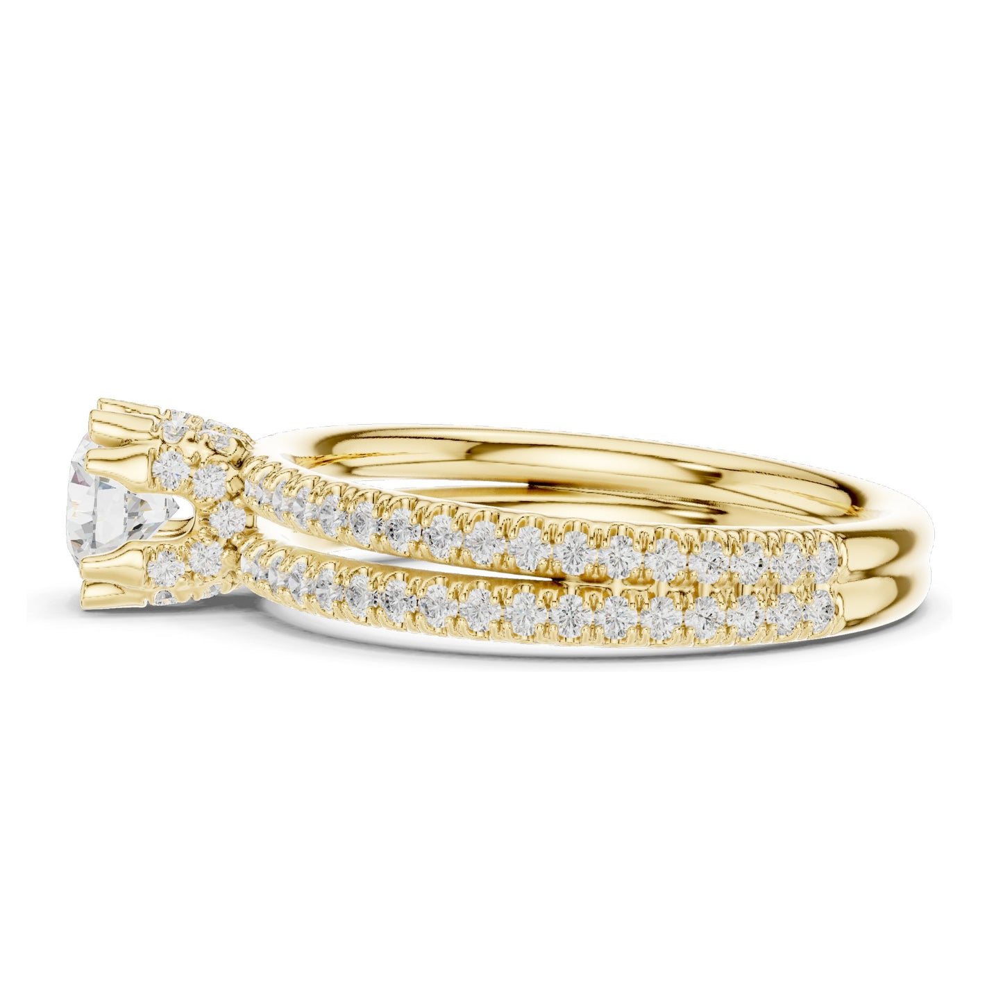 1.27 CT Round Brilliant Lab Diamond Engagement Ring with Double Pave Band | VVS-VS EF Clarity | 18KT, 14KT, 10KT Gold & 925 Silver | Rose, Yellow, White Gold & Moissanite Options