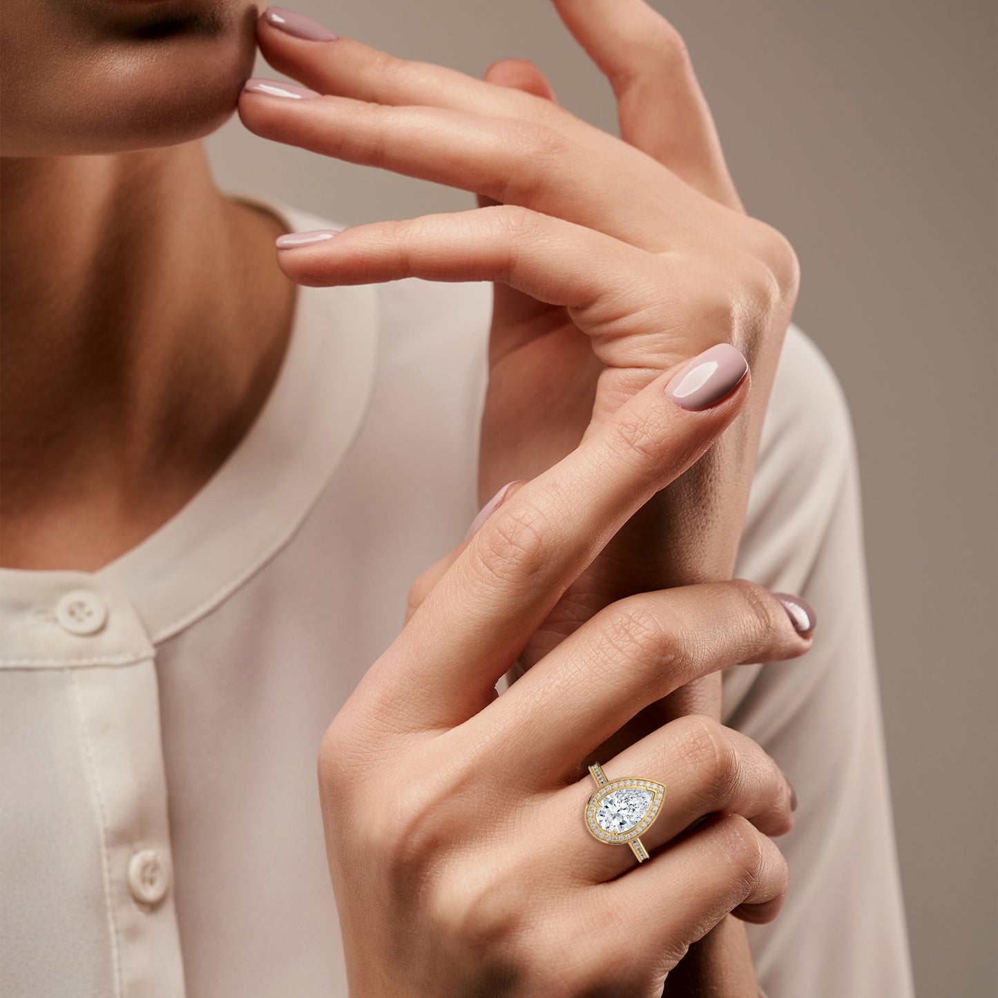 2CT Pear Lab Diamond Engagement Ring | Halo Teardrop Diamond Ring | VVS Clarity Lab Diamond Ring in Gold | Unique Bridal Ring for Her