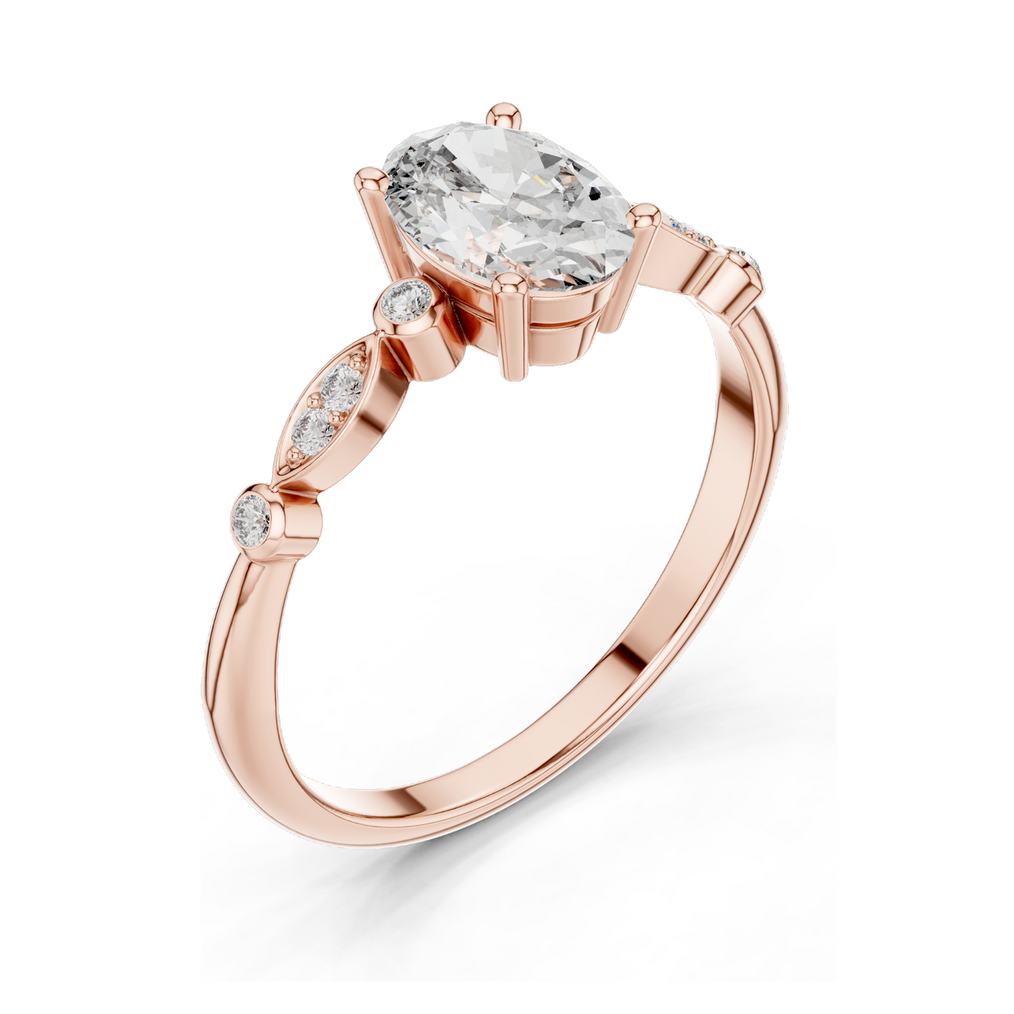 0.072 CT Oval Cut Lab Diamond Ring for Women | VVS-VS EF Clarity | 18KT, 14KT, 10KT Gold & 925 Silver | Rose, Yellow, White Gold & Moissanite Options