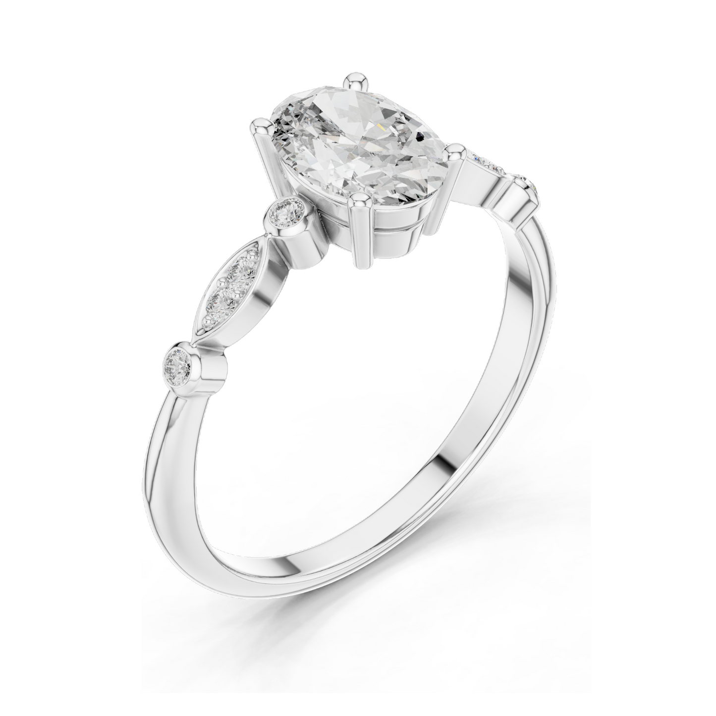 0.072 CT Oval Cut Lab Diamond Ring for Women | VVS-VS EF Clarity | 18KT, 14KT, 10KT Gold & 925 Silver | Rose, Yellow, White Gold & Moissanite Options