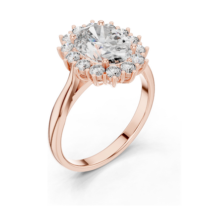 0.56 CT Lab Diamond Halo Ring for Women | VVS-VS EF Clarity | 18KT, 14KT, 10KT Gold & 925 Silver | Rose, Yellow, White Gold & Moissanite Options