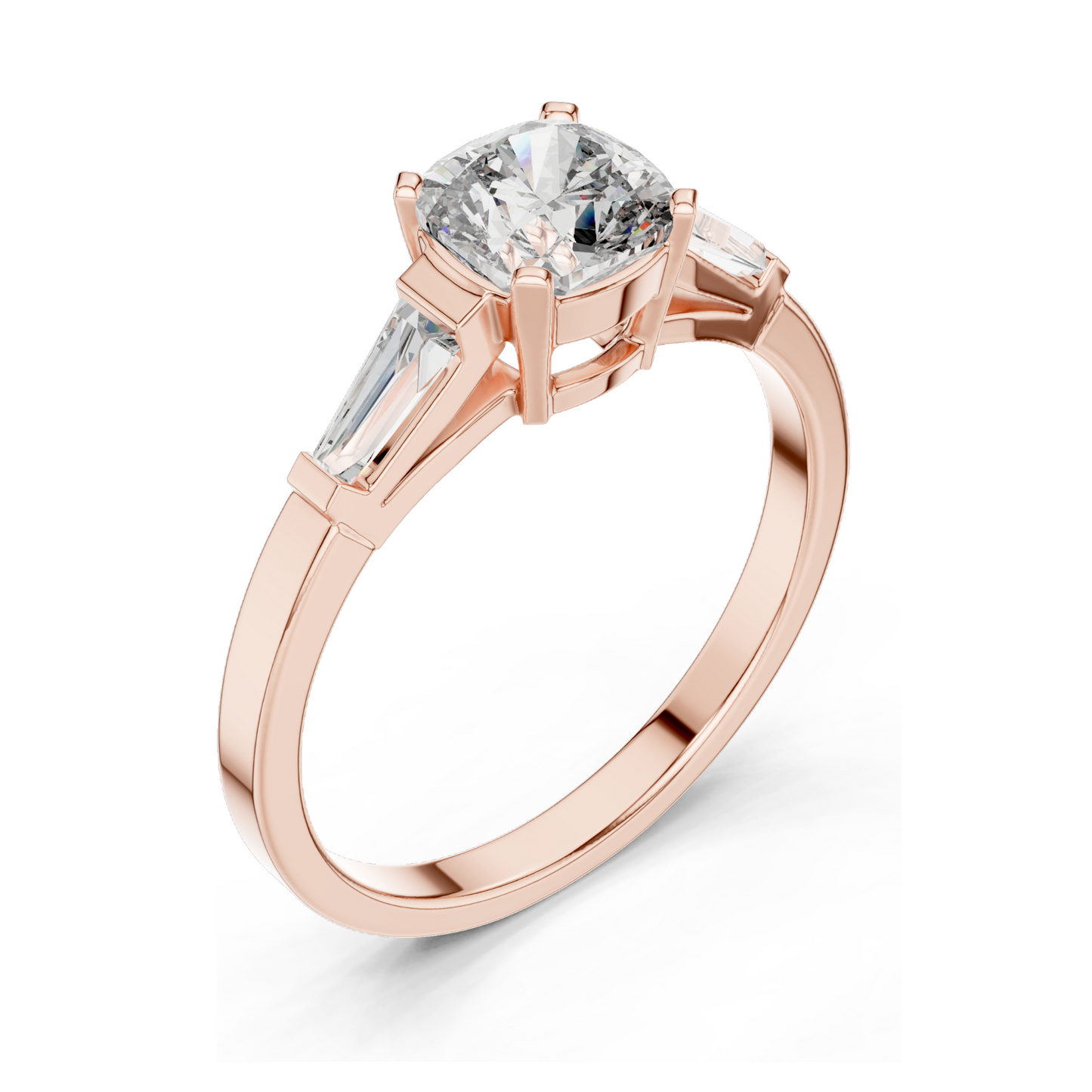 2.02 CT Lab-Grown Diamond Ladies Ring | Cushion Cut Center Stone with Trapezoid Side Diamonds | Available in 18KT, 14KT, 10KT Gold & 925 Silver | Rose, Yellow, White Gold & Moissanite Options