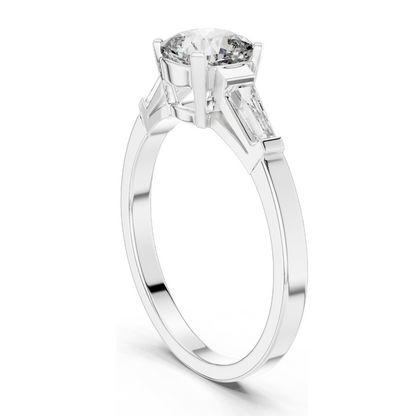2.02 CT Lab-Grown Diamond Ladies Ring | Cushion Cut Center Stone with Trapezoid Side Diamonds | Available in 18KT, 14KT, 10KT Gold & 925 Silver | Rose, Yellow, White Gold & Moissanite Options