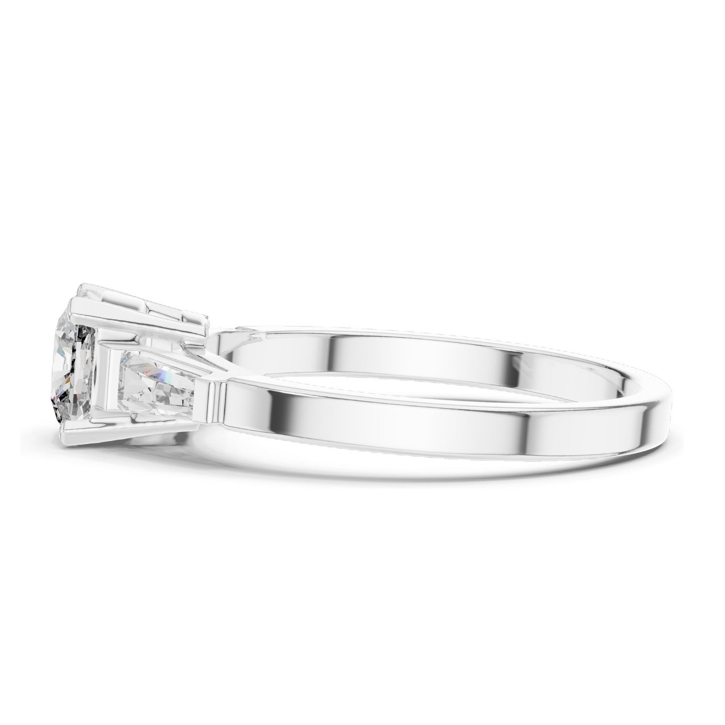 2.02 CT Lab-Grown Diamond Ladies Ring | Cushion Cut Center Stone with Trapezoid Side Diamonds | Available in 18KT, 14KT, 10KT Gold & 925 Silver | Rose, Yellow, White Gold & Moissanite Options