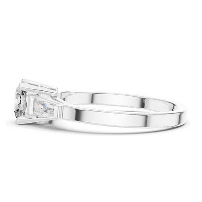 2.02 CT Lab-Grown Diamond Ladies Ring | Cushion Cut Center Stone with Trapezoid Side Diamonds | Available in 18KT, 14KT, 10KT Gold & 925 Silver | Rose, Yellow, White Gold & Moissanite Options