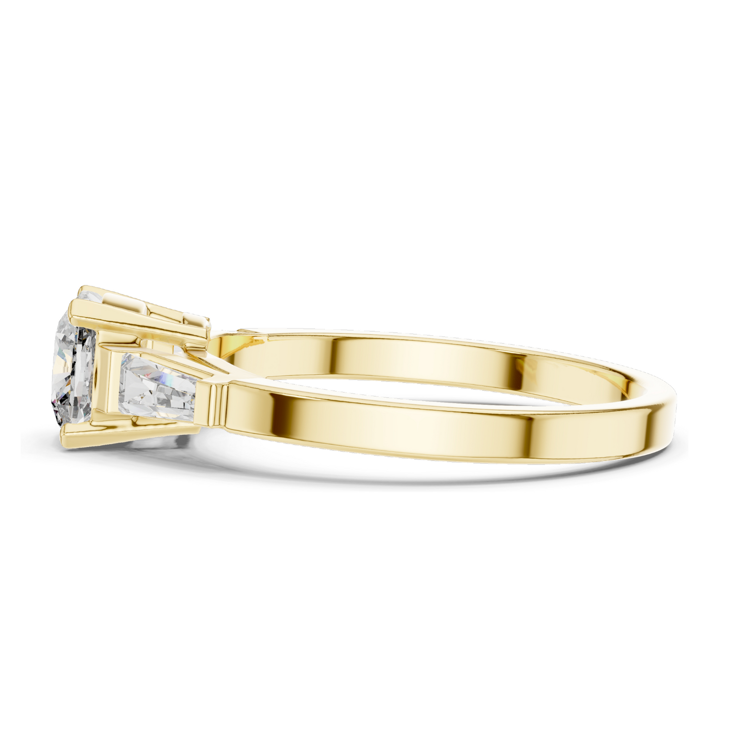 2.02 CT Lab-Grown Diamond Ladies Ring | Cushion Cut Center Stone with Trapezoid Side Diamonds | Available in 18KT, 14KT, 10KT Gold & 925 Silver | Rose, Yellow, White Gold & Moissanite Options