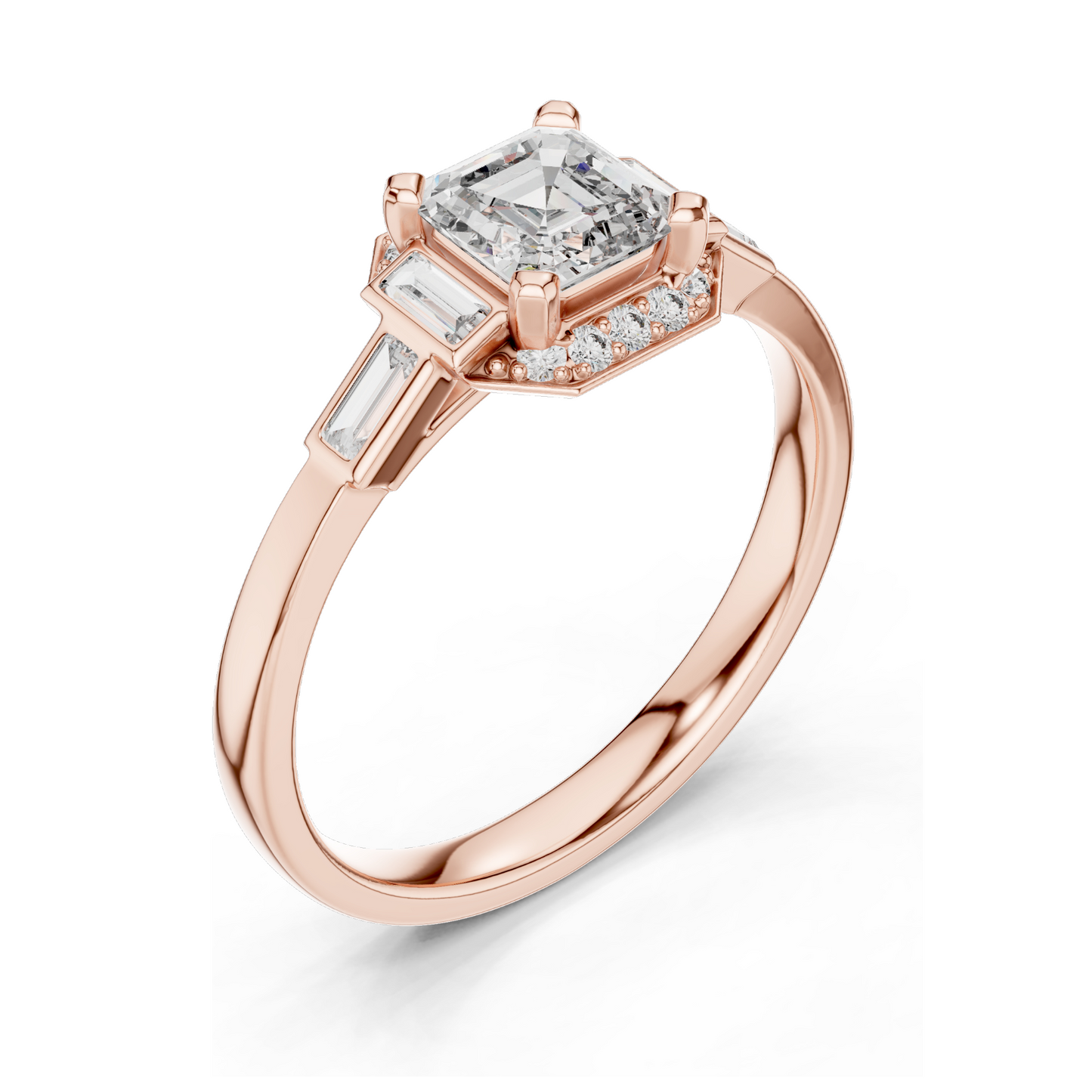 0.78 CT Asscher Cut Lab Diamond Ring for Women | VVS-VS EF Clarity | Available in Rose, Yellow, White Gold & 925 Silver with Moissanite Options