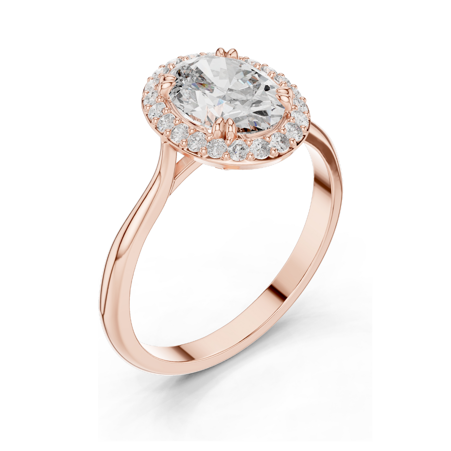 Oval Cut Lab Diamond Pave Halo Engagement Ring for Women | VVS-VS EF Clarity | 18KT, 14KT, 10KT Gold & 925 Silver | Rose, Yellow, White Gold & Moissanite Options