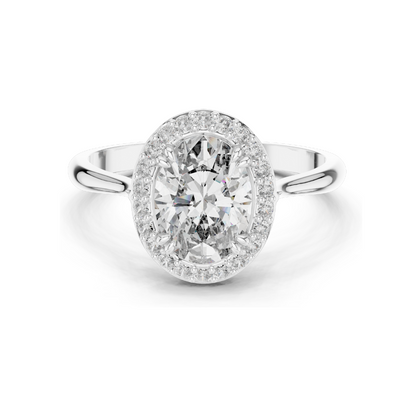 Oval Cut Lab Diamond Pave Halo Engagement Ring for Women | VVS-VS EF Clarity | 18KT, 14KT, 10KT Gold & 925 Silver | Rose, Yellow, White Gold & Moissanite Options