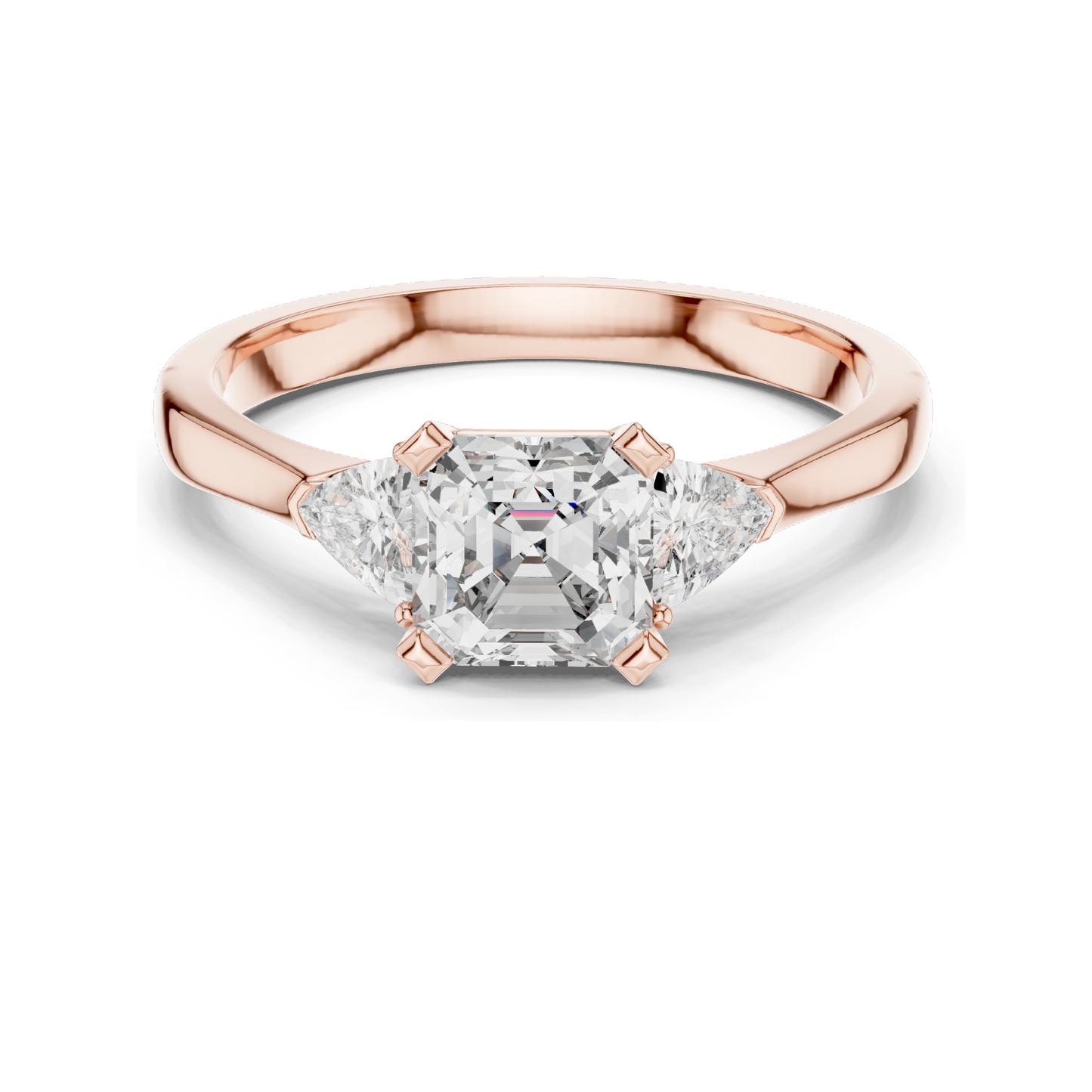 2 CT Asscher Cut Lab Diamond Ring | Three-Stone Design | VVS-VS EF Clarity | 18KT, 14KT, 10KT Gold & 925 Silver | Rose, Yellow, White Gold & Moissanite Options