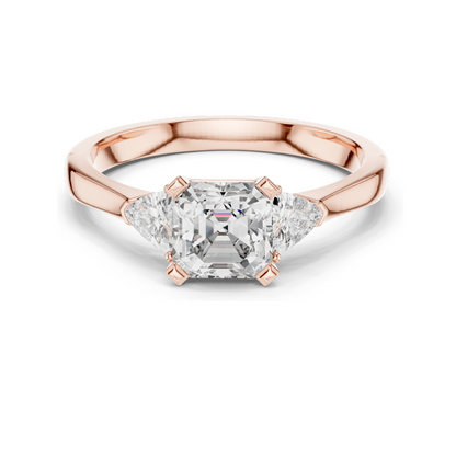 2 CT Asscher Cut Lab Diamond Ring | Three-Stone Design | VVS-VS EF Clarity | 18KT, 14KT, 10KT Gold & 925 Silver | Rose, Yellow, White Gold & Moissanite Options