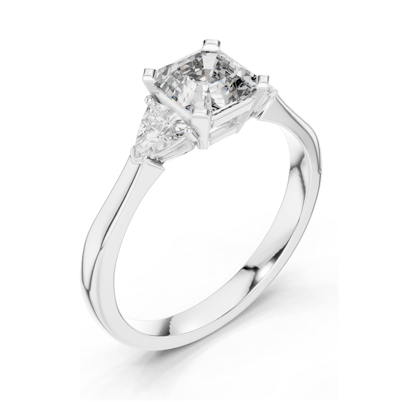 2 CT Asscher Cut Lab Diamond Ring | Three-Stone Design | VVS-VS EF Clarity | 18KT, 14KT, 10KT Gold & 925 Silver | Rose, Yellow, White Gold & Moissanite Options