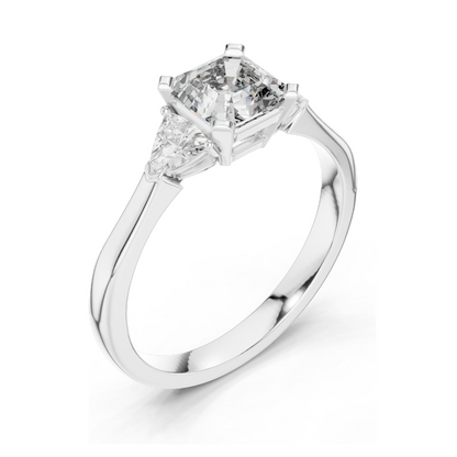2 CT Asscher Cut Lab Diamond Ring | Three-Stone Design | VVS-VS EF Clarity | 18KT, 14KT, 10KT Gold & 925 Silver | Rose, Yellow, White Gold & Moissanite Options