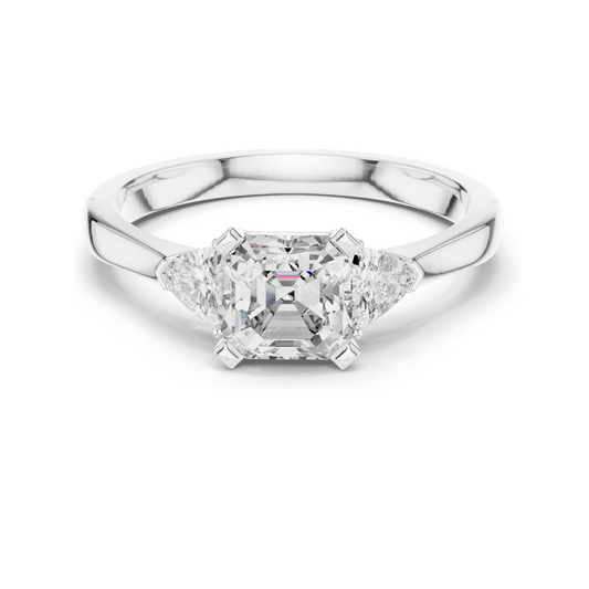 2 CT Asscher Cut Lab Diamond Ring | Three-Stone Design | VVS-VS EF Clarity | 18KT, 14KT, 10KT Gold & 925 Silver | Rose, Yellow, White Gold & Moissanite Options