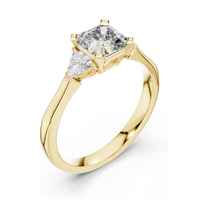 2 CT Asscher Cut Lab Diamond Ring | Three-Stone Design | VVS-VS EF Clarity | 18KT, 14KT, 10KT Gold & 925 Silver | Rose, Yellow, White Gold & Moissanite Options