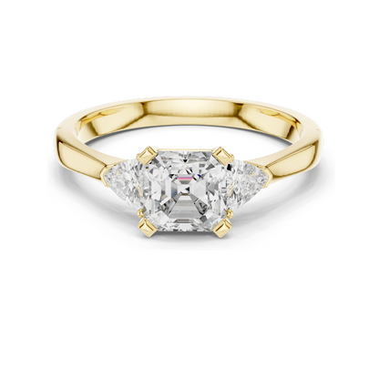 2 CT Asscher Cut Lab Diamond Ring | Three-Stone Design | VVS-VS EF Clarity | 18KT, 14KT, 10KT Gold & 925 Silver | Rose, Yellow, White Gold & Moissanite Options