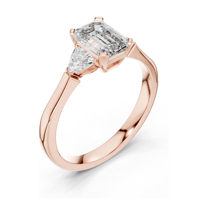 1.3 CT Emerald Cut Lab Diamond Three-Stone Ring for Women | VVS-VS EF Clarity | 18KT, 14KT, 10KT Gold & 925 Silver | Rose, Yellow, White Gold & Moissanite Options