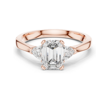 1.3 CT Emerald Cut Lab Diamond Three-Stone Ring for Women | VVS-VS EF Clarity | 18KT, 14KT, 10KT Gold & 925 Silver | Rose, Yellow, White Gold & Moissanite Options
