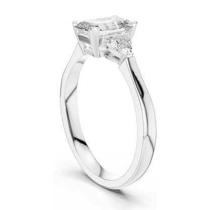 1.3 CT Emerald Cut Lab Diamond Three-Stone Ring for Women | VVS-VS EF Clarity | 18KT, 14KT, 10KT Gold & 925 Silver | Rose, Yellow, White Gold & Moissanite Options
