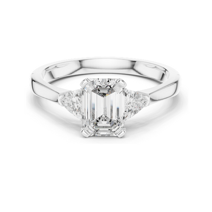 1.3 CT Emerald Cut Lab Diamond Three-Stone Ring for Women | VVS-VS EF Clarity | 18KT, 14KT, 10KT Gold & 925 Silver | Rose, Yellow, White Gold & Moissanite Options