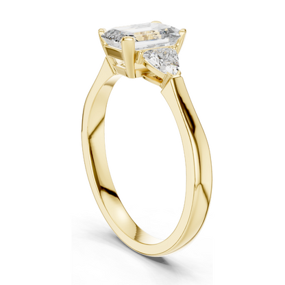 1.3 CT Emerald Cut Lab Diamond Three-Stone Ring for Women | VVS-VS EF Clarity | 18KT, 14KT, 10KT Gold & 925 Silver | Rose, Yellow, White Gold & Moissanite Options