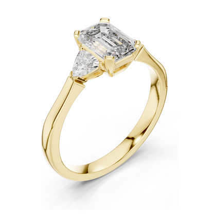 1.3 CT Emerald Cut Lab Diamond Three-Stone Ring for Women | VVS-VS EF Clarity | 18KT, 14KT, 10KT Gold & 925 Silver | Rose, Yellow, White Gold & Moissanite Options