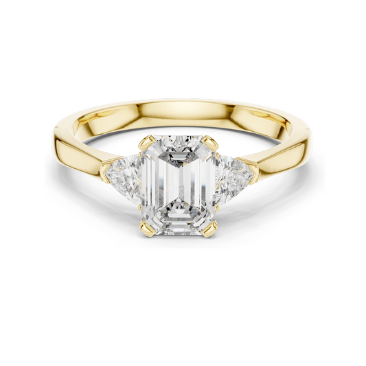 1.3 CT Emerald Cut Lab Diamond Three-Stone Ring for Women | VVS-VS EF Clarity | 18KT, 14KT, 10KT Gold & 925 Silver | Rose, Yellow, White Gold & Moissanite Options