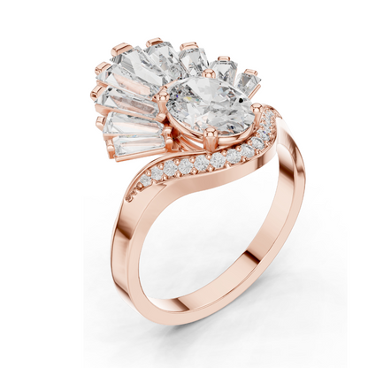 3.145 CT Lab Diamond and Moissanite Fan Shaped Ring for Women | VVS-VS EF Clarity | 18KT, 14KT, 10KT Gold & 925 Silver | Rose, Yellow, White Gold