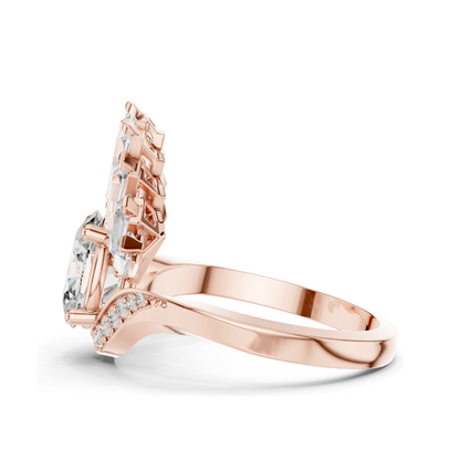 3.145 CT Lab Diamond and Moissanite Fan Shaped Ring for Women | VVS-VS EF Clarity | 18KT, 14KT, 10KT Gold & 925 Silver | Rose, Yellow, White Gold