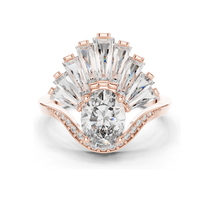 3.145 CT Lab Diamond and Moissanite Fan Shaped Ring for Women | VVS-VS EF Clarity | 18KT, 14KT, 10KT Gold & 925 Silver | Rose, Yellow, White Gold