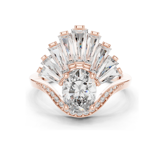 3.145 CT Lab Diamond and Moissanite Fan Shaped Ring for Women | VVS-VS EF Clarity | 18KT, 14KT, 10KT Gold & 925 Silver | Rose, Yellow, White Gold