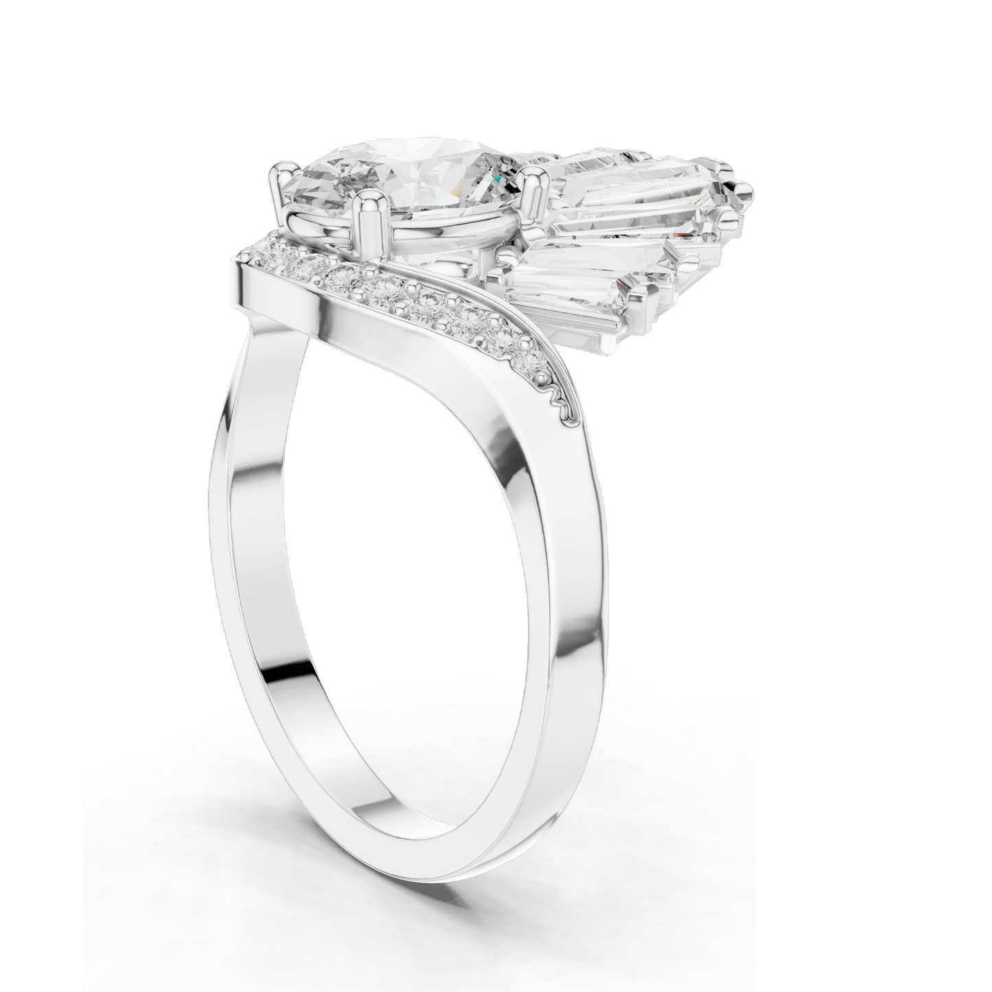 3.145 CT Lab Diamond and Moissanite Fan Shaped Ring for Women | VVS-VS EF Clarity | 18KT, 14KT, 10KT Gold & 925 Silver | Rose, Yellow, White Gold
