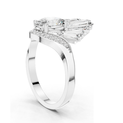 3.145 CT Lab Diamond and Moissanite Fan Shaped Ring for Women | VVS-VS EF Clarity | 18KT, 14KT, 10KT Gold & 925 Silver | Rose, Yellow, White Gold