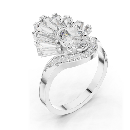 3.145 CT Lab Diamond and Moissanite Fan Shaped Ring for Women | VVS-VS EF Clarity | 18KT, 14KT, 10KT Gold & 925 Silver | Rose, Yellow, White Gold