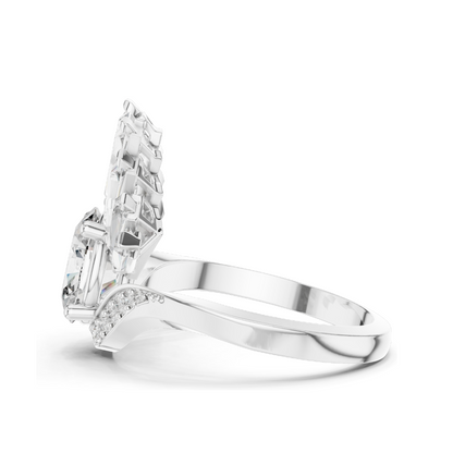 3.145 CT Lab Diamond and Moissanite Fan Shaped Ring for Women | VVS-VS EF Clarity | 18KT, 14KT, 10KT Gold & 925 Silver | Rose, Yellow, White Gold