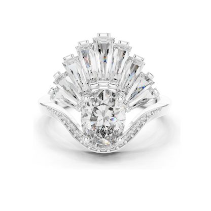 3.145 CT Lab Diamond and Moissanite Fan Shaped Ring for Women | VVS-VS EF Clarity | 18KT, 14KT, 10KT Gold & 925 Silver | Rose, Yellow, White Gold