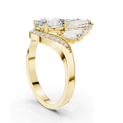 3.145 CT Lab Diamond and Moissanite Fan Shaped Ring for Women | VVS-VS EF Clarity | 18KT, 14KT, 10KT Gold & 925 Silver | Rose, Yellow, White Gold